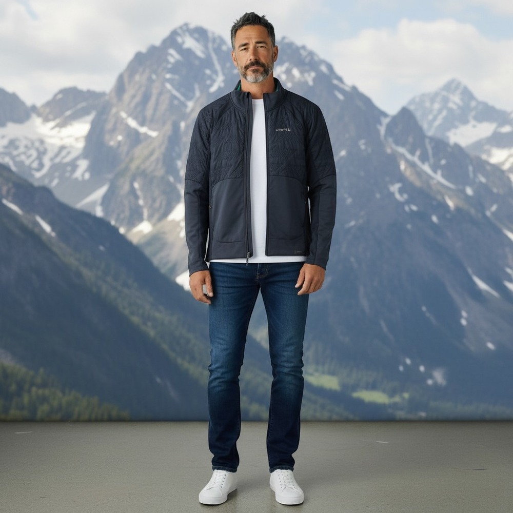 Craft Sportswear Mens L Navy Blue Hybrid Quilted Running Jacket Fall Winter